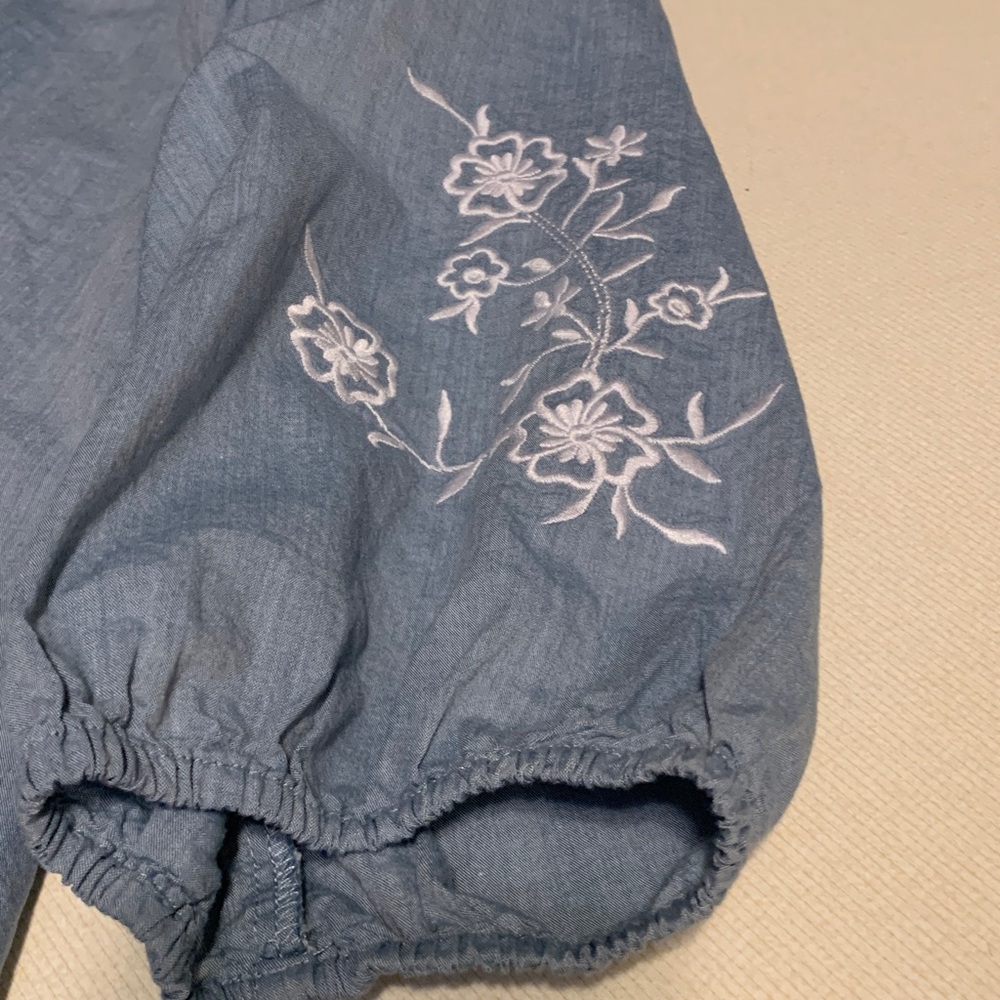 Terra Sky Blue Embroidered Boho Blouse with Ruffles - Picture 7 of 8